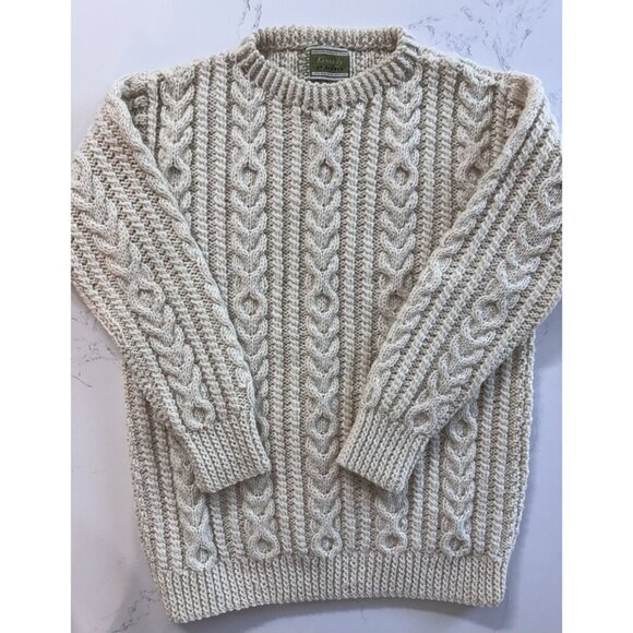Vintage 100% Wool Sweater Kennedy of Ardara Ireland Cable Hand Knit Cream Ivory - Picture 1 of 6